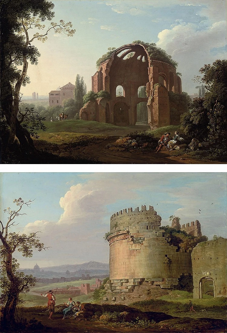 Il Tempio di Minerva, Roma; e La Tomba di Cecilia Metella sulla via Appia